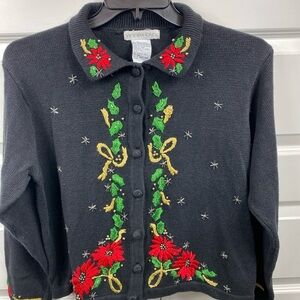 Vintage Fall Holiday Button Up Sweater Granny core Embroidered Victoria Jones LG